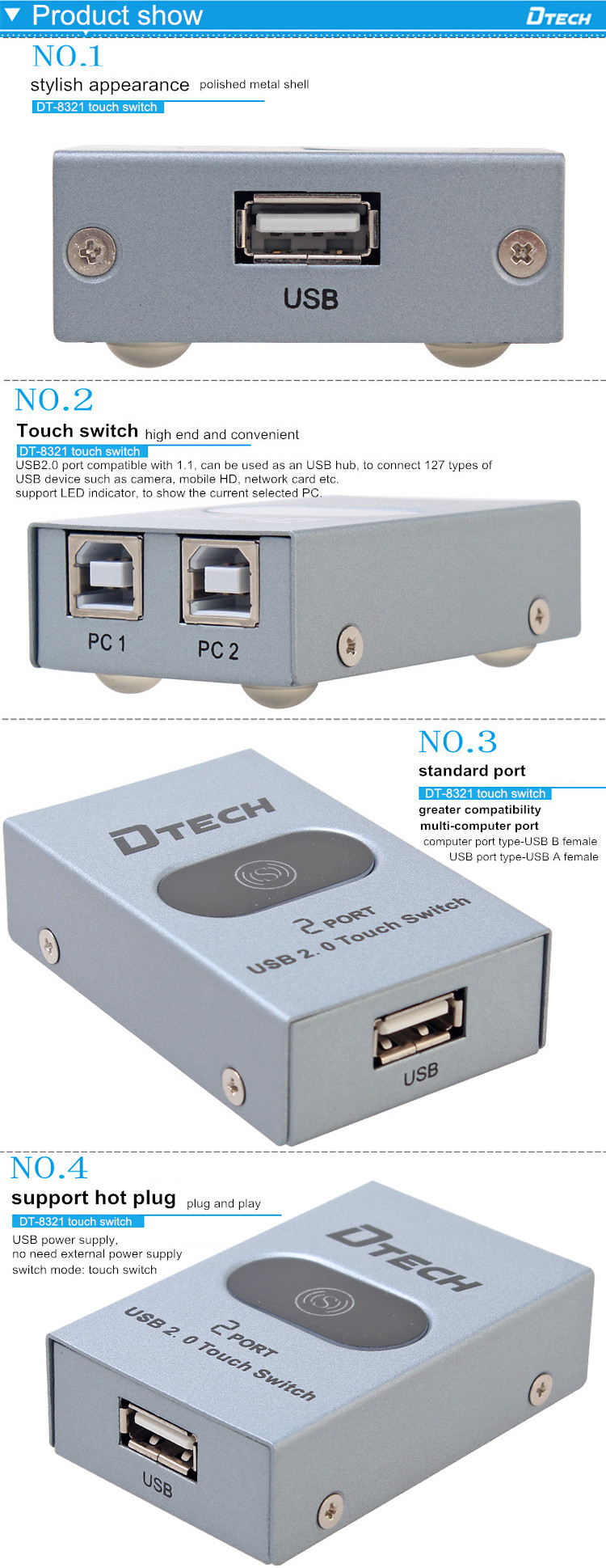 DT-8321 USB manual sharing printing switcher 2 ports