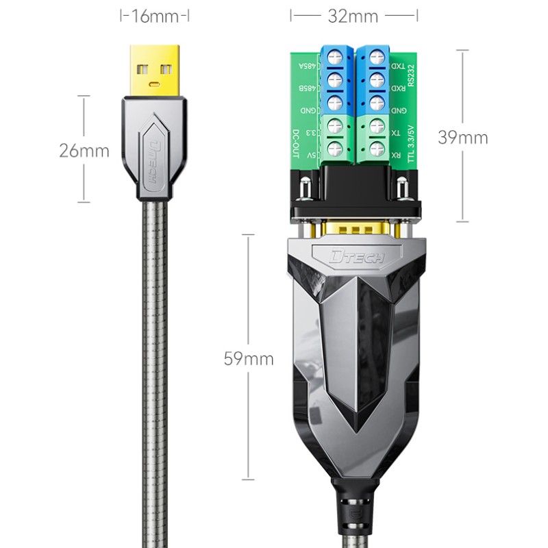 Câble série blindé USB vers RS232 RS485 TTL