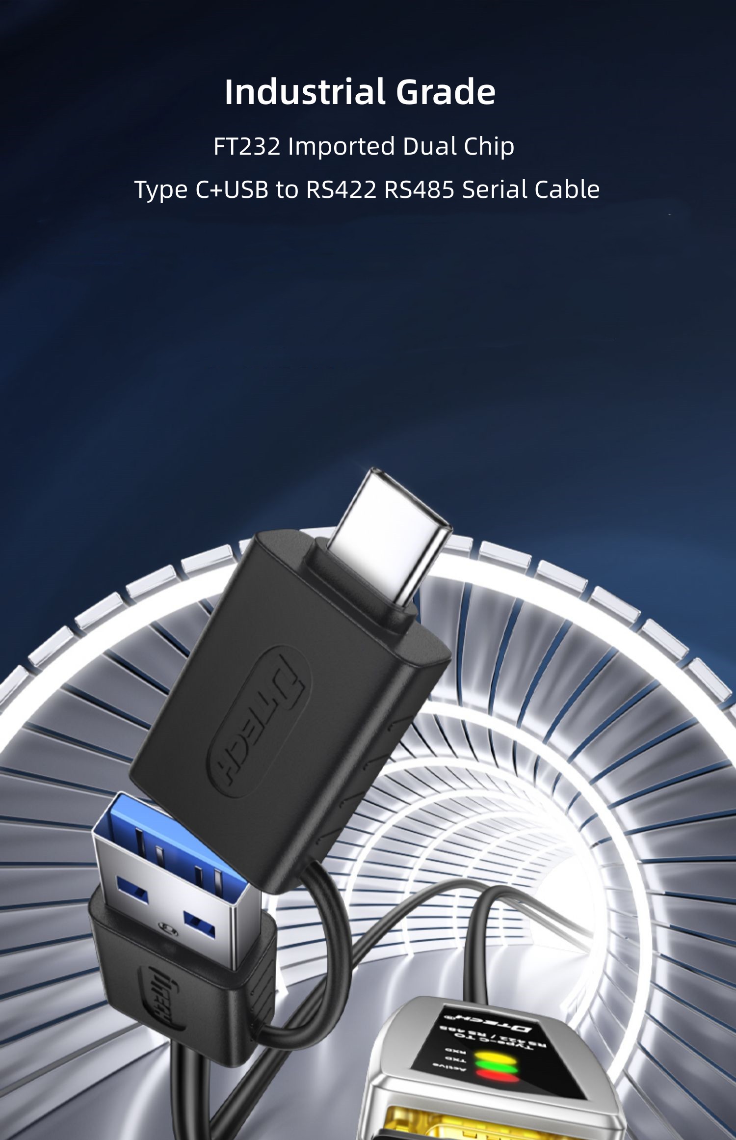 Câble série Type C + USB vers RS422 485