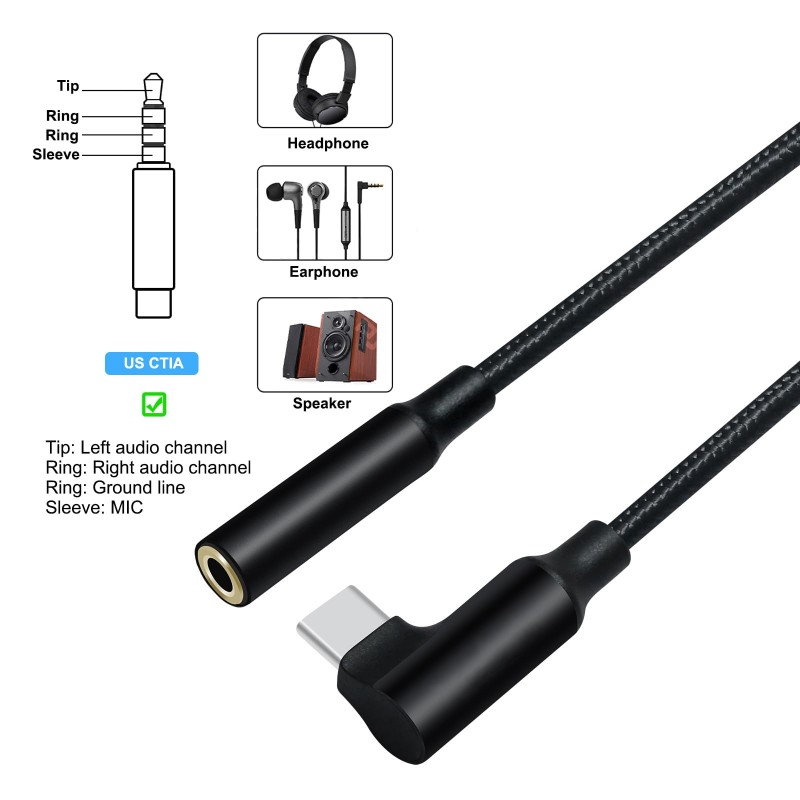 Adaptateur USB-C Vers Jack 3,5 Mm – Câble En Nylon Tressé, Compact, Pour Téléphone Sans Prise Audio