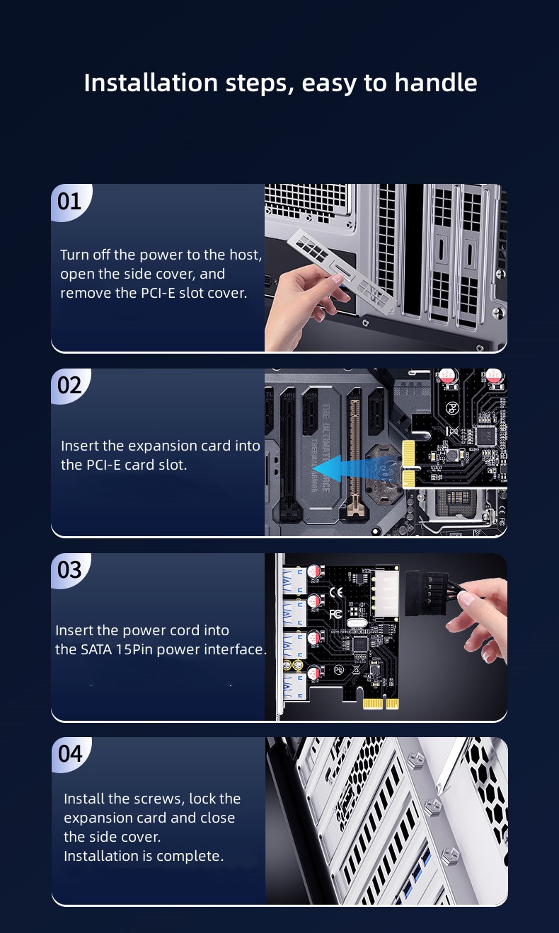 PCI-E to 4-port USB 3.0 expansion card