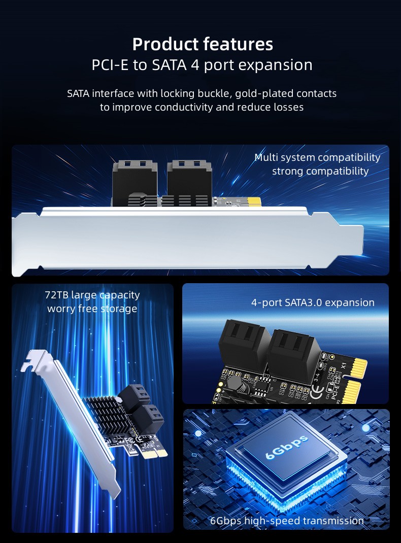 Carte d'extension PCI-E vers 4 ports SATA3.0