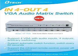 nouveau produit:  DT-7028 4 en 4 sorties VGA commutateur matriciel audio